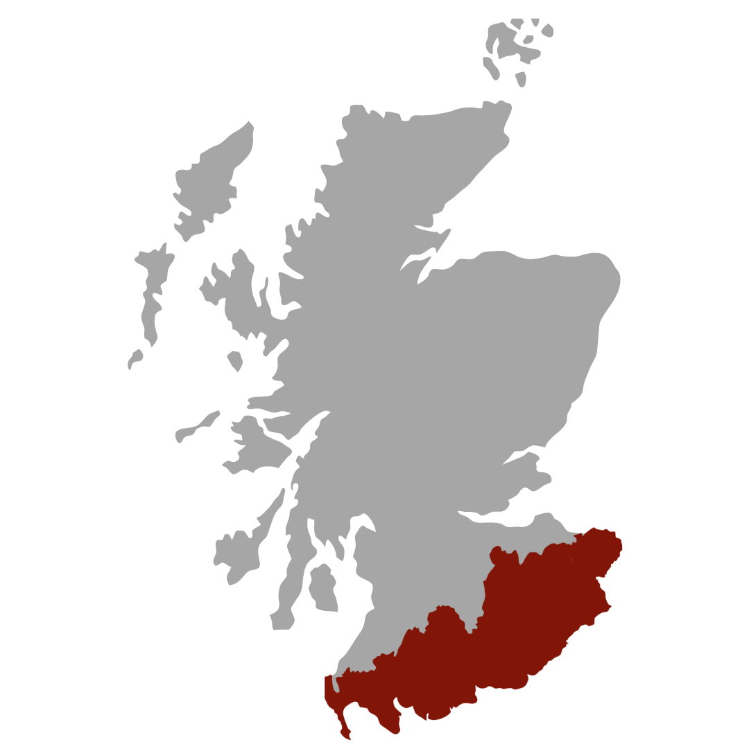 Map showing Scotland with South-West Scotland highlighted in red